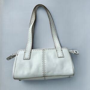 Fossil Shoulder Bag White Contrast Stitching Pebbled Leather Classic Y2K Style